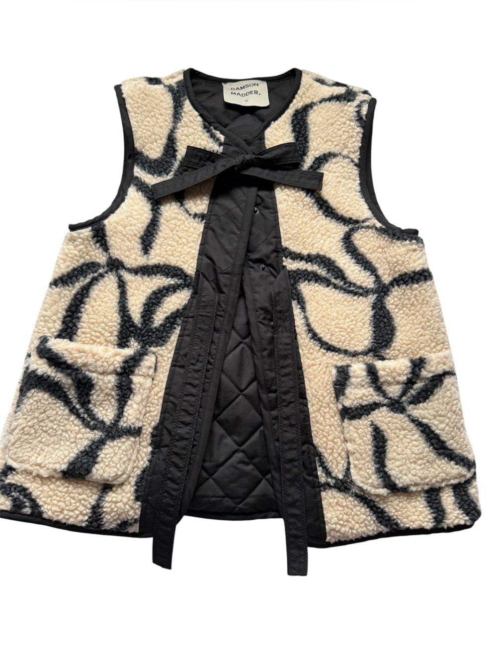 Damson Madder Cream & Black Sherpa Bow Vest - Size 12 Womens